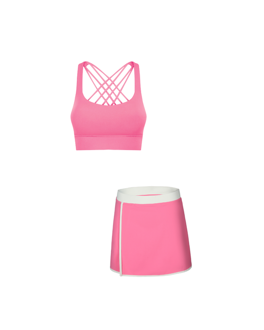 Cross-Back Sports Bra and Bare Feel Athletic Skirt Set