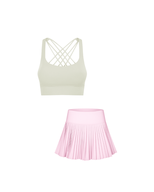 Cross-Back Sports Bra and Swift Pleated Pickleball Skirt Set